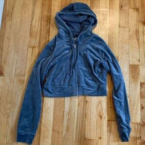Hollister Crop Velour Full-zip Hooded Sweatshirt - Size Small